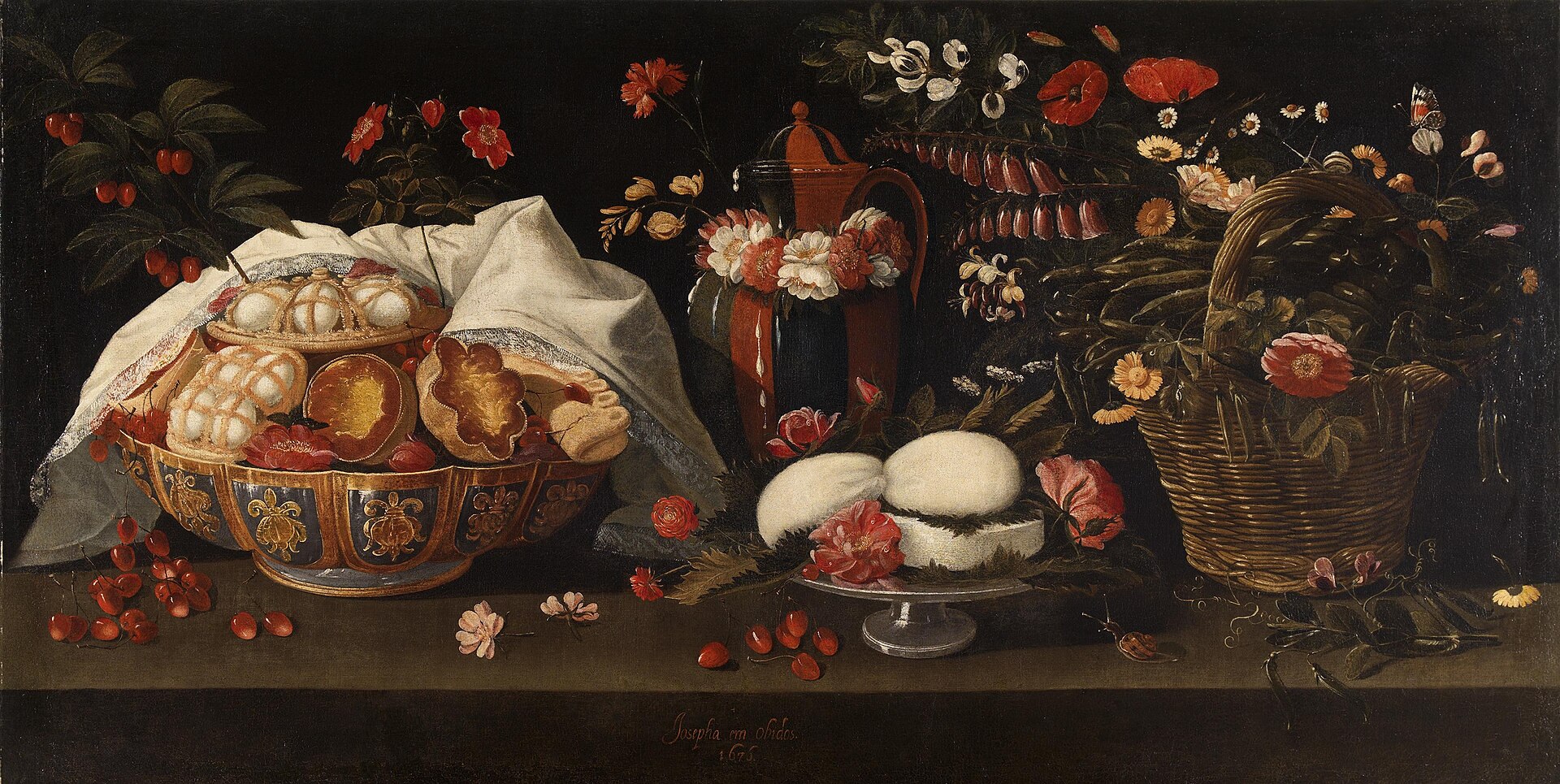 Imagem de referência de Natureza Morta com flores, doces e cerejas, descrito nos dados abertos como pintura de Josefa de Óbidos