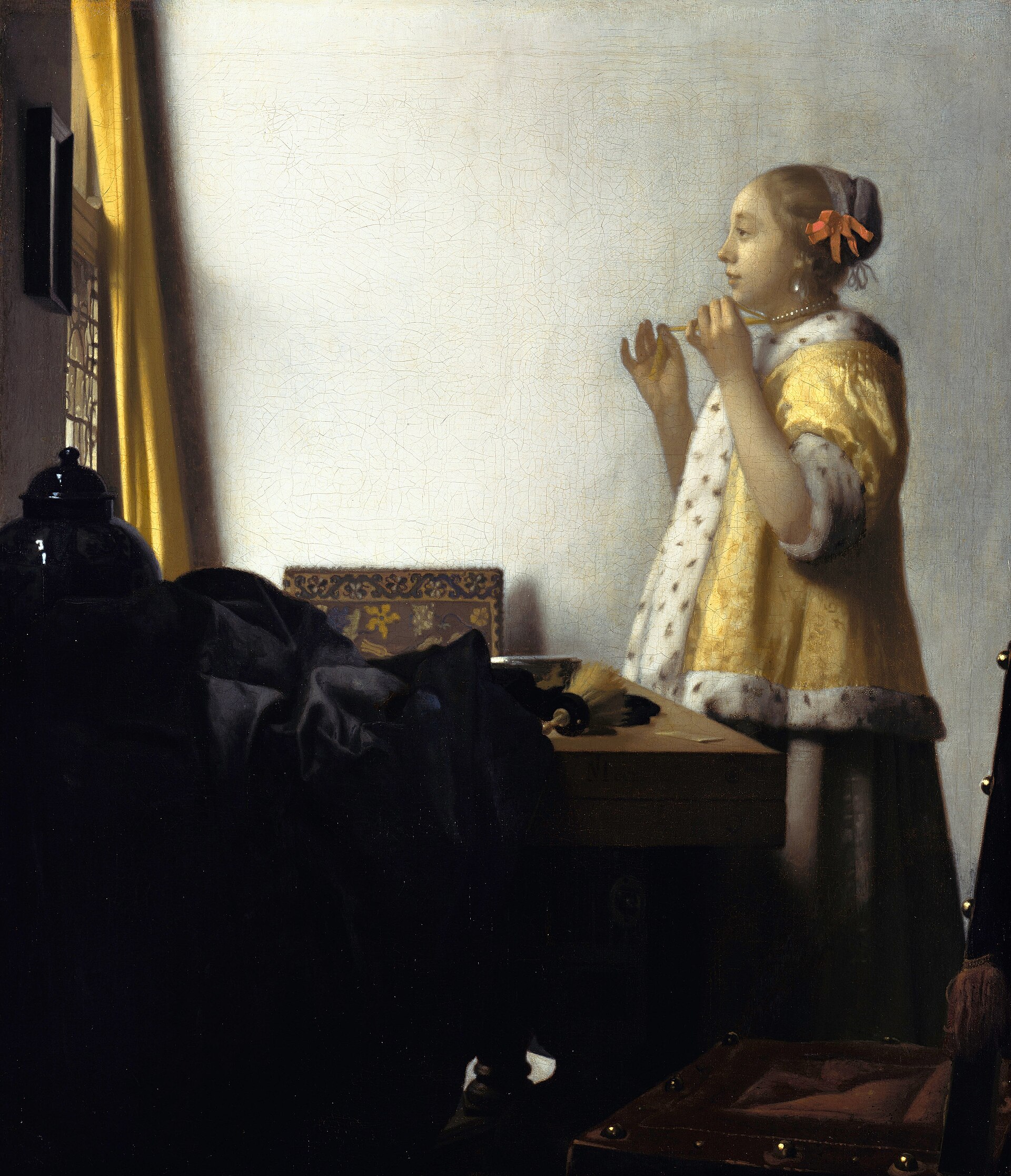 Imagem de referência de Mulher com colar de pérolas, descrito nos dados abertos como pintura de Johannes Vermeer
