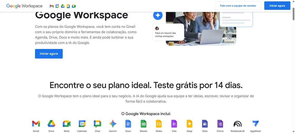 O Google Workspace é um conjunto de aplicativos de produtividade e colaboração — Foto: Reprodução/Caroline Silvestre