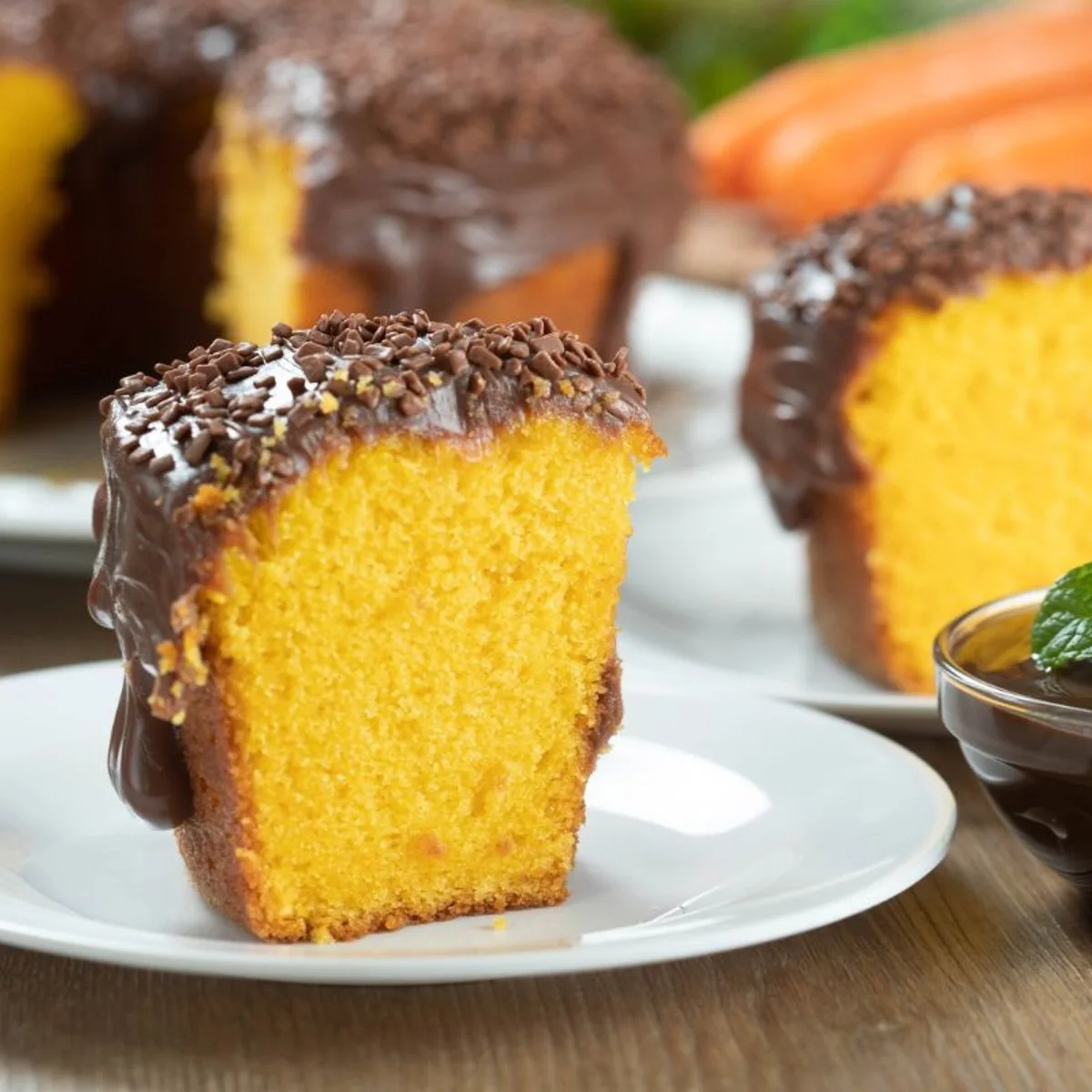 Receita simples de bolo de cenoura fofinho com calda de chocolate