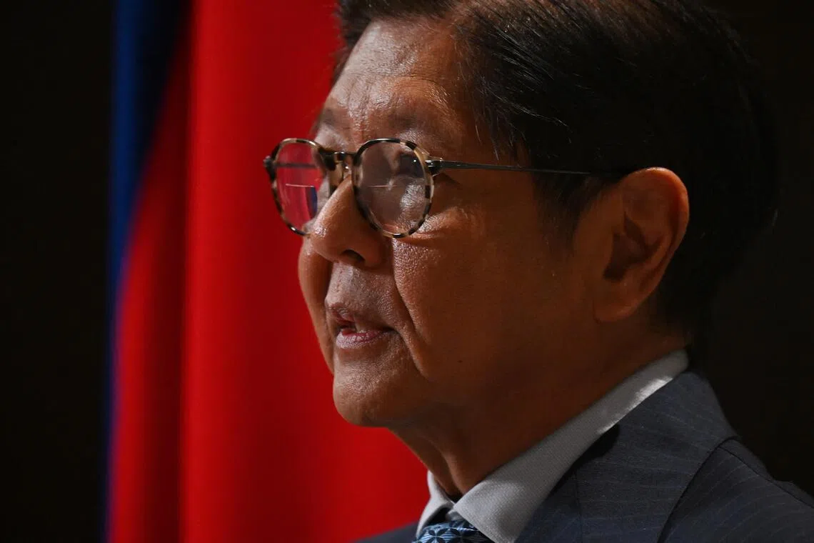 Philippine President Ferdinand Marcos Jr at the Hilton Orchard hotel on Oct 8, during an interview with The Straits Times.