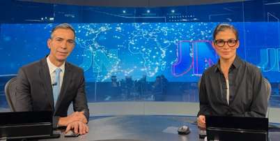 Os &acirc;ncoras do 'Jornal Nacional', C&eacute;sar Tralli e Renata Vasconcellos Foto: Reprodu&ccedil;&atilde;o