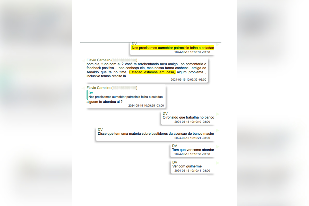 No “Estadão estamos em casa, temos crédito lá”, disse sócio a Daniel Vorcaro