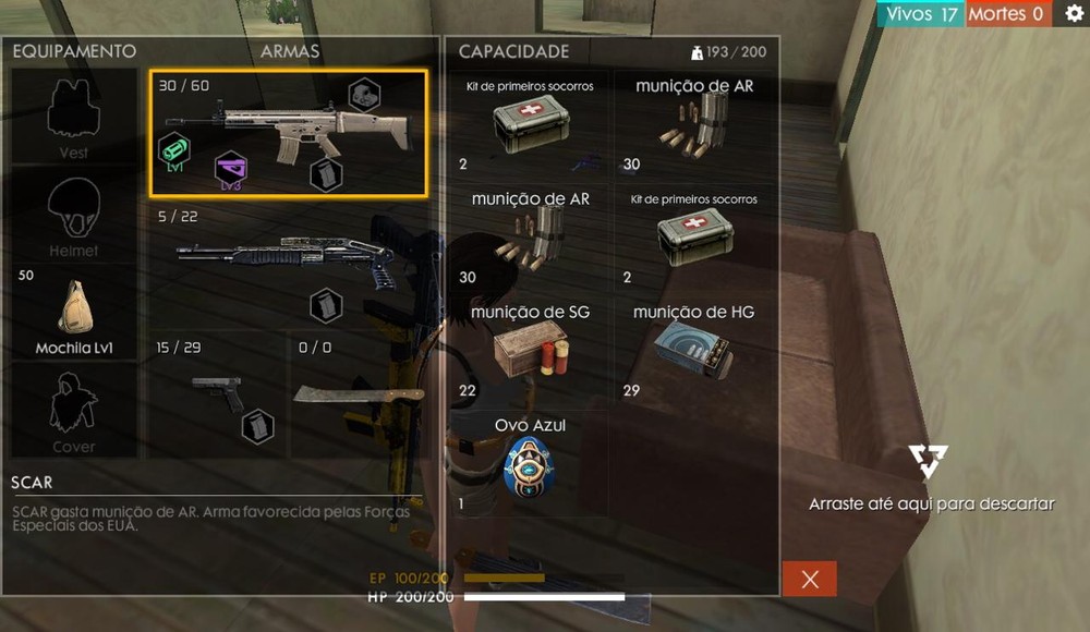SCAR é um dos rifles de assalto mais utilizados pelos players em Free Fire — Foto: Reprodução/Júlio Aquino