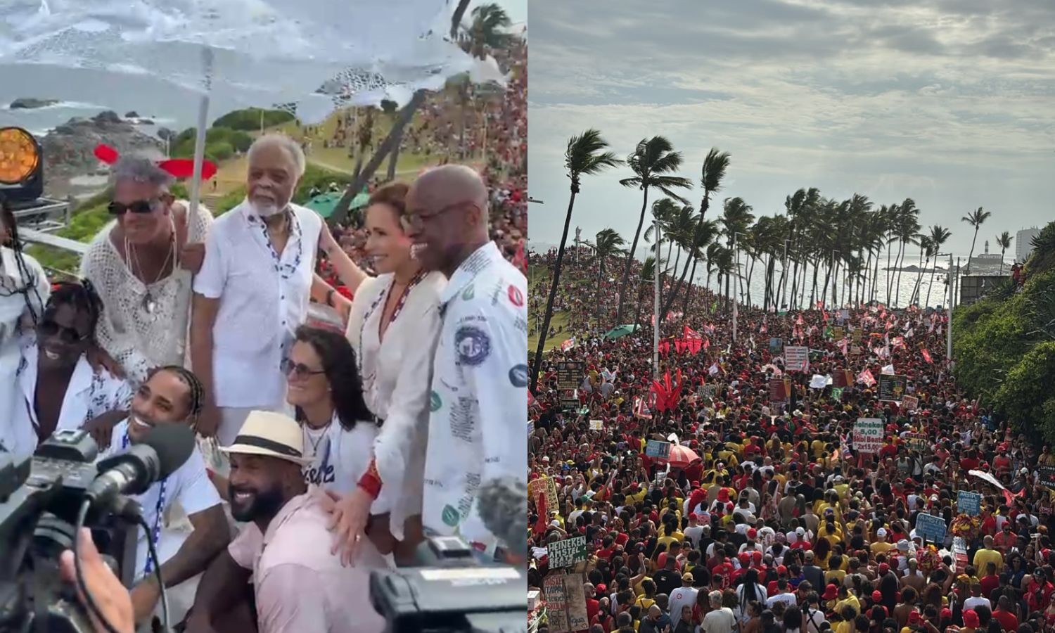 Apoiadores de Lula protestam em ato com Daniela Mercury, Gilberto Gil, Zélia Duncan, Liniker e outros artistas em Salvador